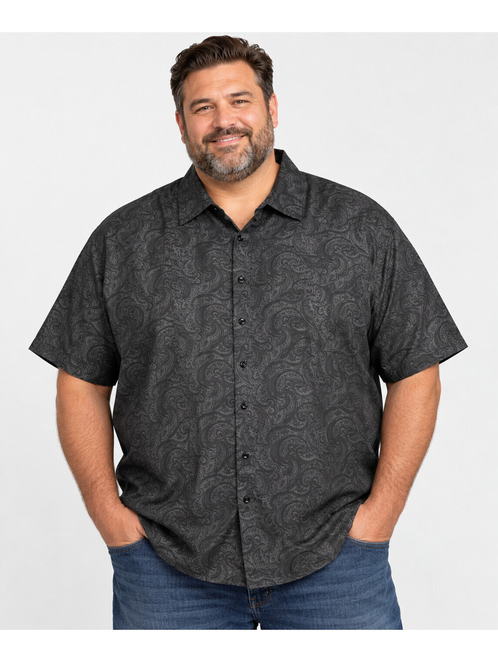 Robert Graham Men 2XLT Big Tall Shirt Black Paisley Short Sleeve Button Up